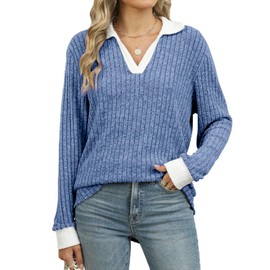 Gemulate Ladies Sweatshirts Jumpers for Women UK Womens Long Sleeve Tops Ladies Loose Jumpers Polo Neck Sweatshirt Casual Top -Blue, M