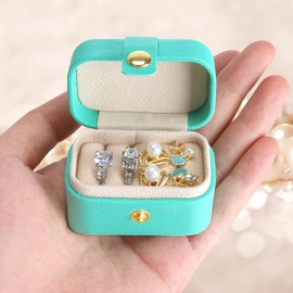 KUKUVR Small Travel Jewelry Box For Ring Stud Earring, Mini Jewelry Ring Holder for Multiple Rings, Portable Jewelry Storage Organizer Case (Blue)