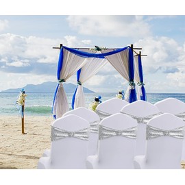 JKDMJF Pack of 50 All Around Silver Sequin Chair Sashes for Wedding Celebration Decor, Sequins Chairs Bands with Buckles for Party Baby Shower Decorations, Glitter Silver Chair Sash Bows