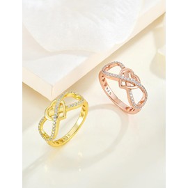 STARCHENIE Infinity Heart Ring 925 Sterling Silver 14K Gold Plated Promise Ring for Her Cubic Zirconia Love Knot Rings Size 7