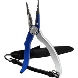 BITE FISHING TACKLE Professional Saltwater/Freshwater Fishing Pliers Hook Remover Fishing Line Cutters with Sheath and Lanyard (Blue)