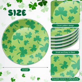 SiliFine 6 Pcs 6 Inch St. Patrick's Day Ceramic Decorative Plate Irish Shamrock Tableware Plate Leaf Clover Display Dish for St. Patrick's Celebration, Dinner Party, Wedding(Light Green)