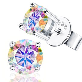 ABCOLER Moissanite Earrings，2ct D Color VVS1 Clarity Solitaire Round Cut Earrings S925 Sterling Silver for Women Men Moissanite Stud Earrings