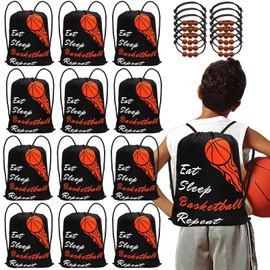 Cheelyvin.H 24 Pcs Basketball Party Favors, 12 Pcs Goodie Bags & 12 Pcs Bracelets, Lightweight Drawstring Bags Adjustable Braided Charm Bracelet for Adults Kids