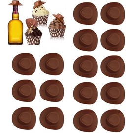 Liyquint 24-Pack Mini Western Hats, Mini Cowboy Hats, Western Mini Cowboy Hats Plastic Micro Doll Hat Craft Kit (Brown)