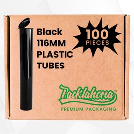 Packlahoma 100 Pcs 116mm Pop Top Tubes - Black Plastic Squeeze Tubes with Caps - Airtight, Odor Sealing Containers for Herbs and Spices