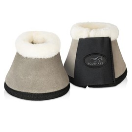 Equinate Sunville Bell Boots with Suede and Synthetic Lambskin M Grey - Robust and Shock Absorbing Bell Boots - Hoof Protection for Training and Tournaments - Set of 2