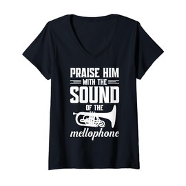 Womens Band Member Brass Instrument Praise Him Mellophone V-Neck T-Shirt