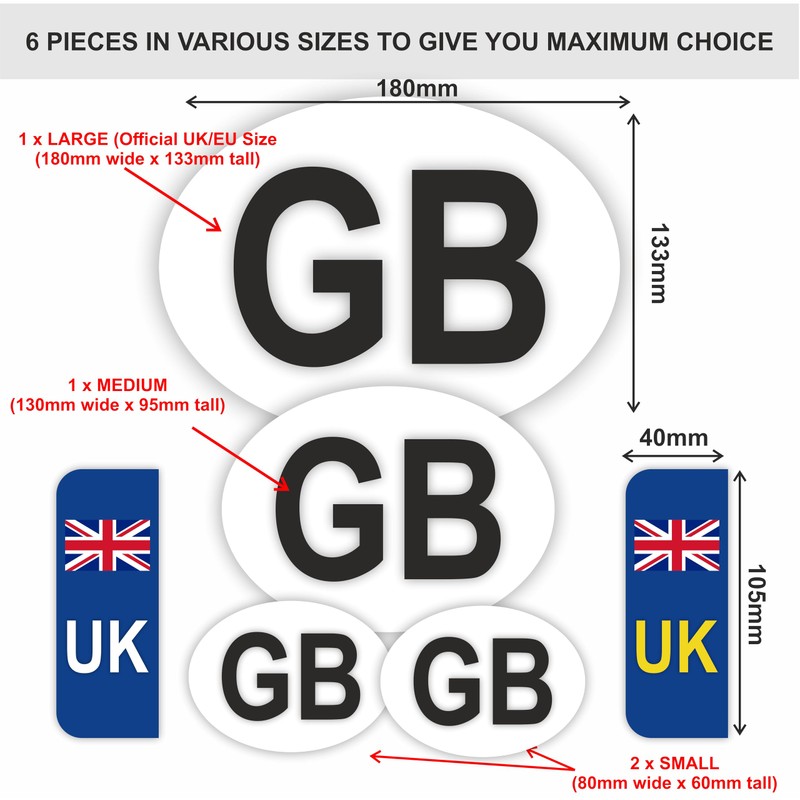 INKati GB Car Stickers 8-Pack in Various Sizes - Includes