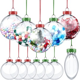 Sumind 12 Pieces Clear Christmas Fillable Ornament Balls 3.15 inch Plastic Transparent Fillable Balls DIY Hanging Ornaments for Christmas Tree Decoration Crafting (Red,Green)