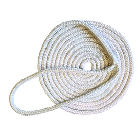 Tommy Docks 15 ft Dock Line with 4,400 lb Break Strength - 3/8 in Thick Double Braided Nylon Marine Rope Accessory - 12 in Eye Splice for Docking Boats and Yachts - White