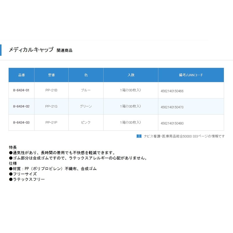 8-6434-01 Medical Cap, Blue, 1 Box (100 Sheets), Pack of