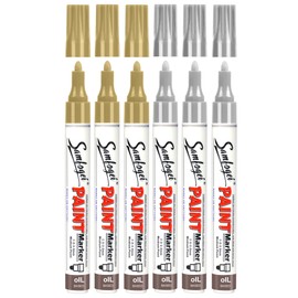 6 Pack Gold & Silver Permanent Paint Pens,Metal color Medium Tip Oil Based Paint Markers, Never Fade Marker Pen,Waterproof & Quick Drying For Rock,Metal,Glass,Plastic,Mugs,DIY Craft