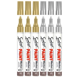 6 Pack Gold & Silver Permanent Paint Pens,Metal color Medium Tip Oil Based Paint Markers, Never Fade Marker Pen,Waterproof & Quick Drying For Rock,Metal,Glass,Plastic,Mugs,DIY Craft