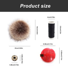 PARFCO 6 Pieces Fur Pompoms for Hats, Removable Hat Bobble with Press Studs, Bobble for Hats, Six Colours, Matching Sewing Kit, for Hats, Knitting, Scarves