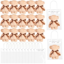 VitalCozy 50 Sets Bear Bath Towel Gift Soft Coral Fleece Hand Towels Bear Towel with Bags for Wedding Graduation Valentine's Day Baby Shower Birthday Souvenir Supplies (Coffee)