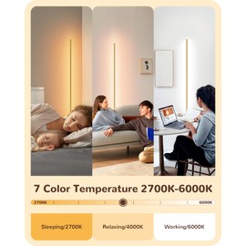 EDISHINE LED Corner Floor Lamp, Minimalist Dimmable Light with Remote, 57.5 Inches Tall Floor Lamps for Living Room, Bedroom, Home Office, 7 Color Temperature 2700-6000K (Gold)