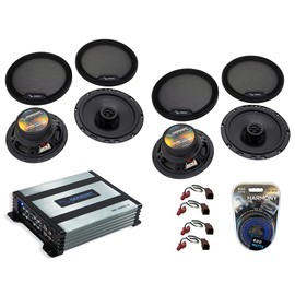 Harmony Audio HA-65 Compatible with Nissan Altima 2002-2016 Car Stereo Rhythm Series 6.5" Replacement 300W Speakers, HA-A400.4 Alloy 4-Channel 800W Speaker Sub Amp and HA-AK10 Gauge 600W Install Kit