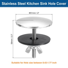 uxcell 1 Pcs Kitchen Sink Hole Cover, 2 Inch Faucet Hole Cover, Kitchen Sink Tap Hole Plate Stopper Cover Plug for Washbasin Sink Counter Space (Zinc Alloy, Silver)