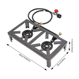 Treliamd Double Burner Outdoor Gas Stove Propane Cooker Portable Gas Cooking Stoves Black Square Gas Stove 2 Burners Gas Cooktops with Regulator Hose Independent Control Knobs for Outdoor Camping