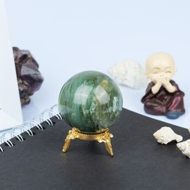 SUBSH Green Jade Crystal Sphere with Stand - Crystal Ball - Gemstone Sphere Healing Ball - Sphere Ball Healing Stone - Sculpture Figurine for Fengshui - Meditation Divination - Home Decoration