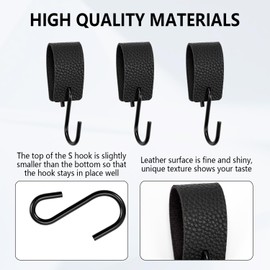 S Hooks, Black, Pack of 10 S Hooks with Leather Loop, Hooks for Clothes Rail, Window Hooks for Hanging, Coat Hooks, Trouser Hooks for Kitchen, Wardrobe Hanging, Bathroom, Bedroom, Living Room