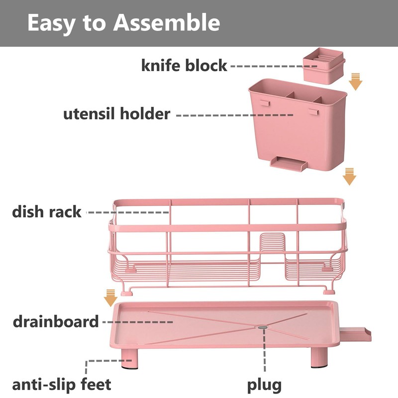AIDERLY Iron Dish Drying Rack Auto Drain Dish Drainers Kitchen