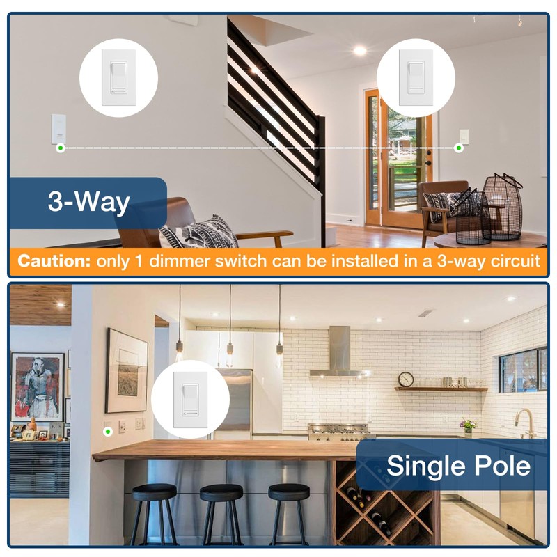 Amico 6 Pack Dimmer Light Switch, Single-Pole or 3-Way Compatible