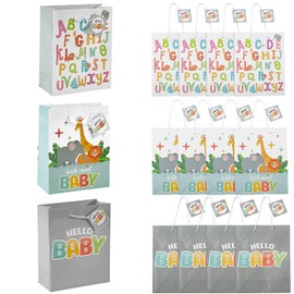 Fun Express 7 1/4" x 9" Medium Hello Baby Paper Gift Bags with Tags 12 Pieces