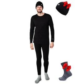 Merino.tech Merino Wool Base Layer Mens Set - Midweight Merino Wool Thermal Underwear For Men Top, Bottom (Large, Black Oil)