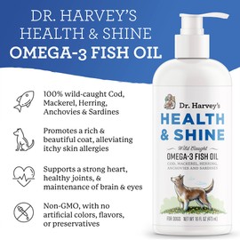 Dr. Harvey’s Health & Shine Omega 3 Fish Oil for Dogs from Wild Caught Cod, Mackerel, Herring, Anchovies and Sardines - Supports Beautiful Fur, Strong Joints and Itchy Allergy Relief (16 fl. oz.)