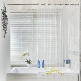 Minicoco Clear Shower Curtain Bathroom Shower Curtains Mould Proof Resistant EVA Washable Waterproof Shower Curtain Anti-Mould with 12 Hooks for Wet Room, Garden, Outdoor, 180 x 180 cm (Transparent)