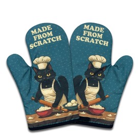 NAHMAKNE 2 Pack Funny Baking Cat Oven Mitts, Made from Scratch, Heat Resistant Silicone Non-Slip Mitts, Kitchen Baking Gifts for Bakers, Sweet Housewarming Gifts for Women Hostess Friend Cat Lovers