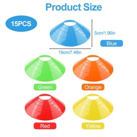Miayical 15 Piece Football Cones Set - Round Marker Cones in 5 Colours for Football Training, Slalom & Coordination | Pylons & Training Accessories for Children, School & Club