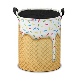MAZAOTEU White Ice Cream Laundry Hamper Basket,Waffle Cone Collapsible Portable Laundry Bag, Storage Bins Toys Storage Gifts Basket, Bedroom Home Nursery Decor for Baby Girl Women