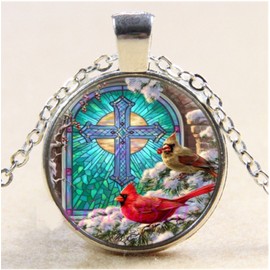 Fashion Jewelry BIRD CARDINAL CROSS charm pendant 20" Sterling Silver 925 necklace chain female