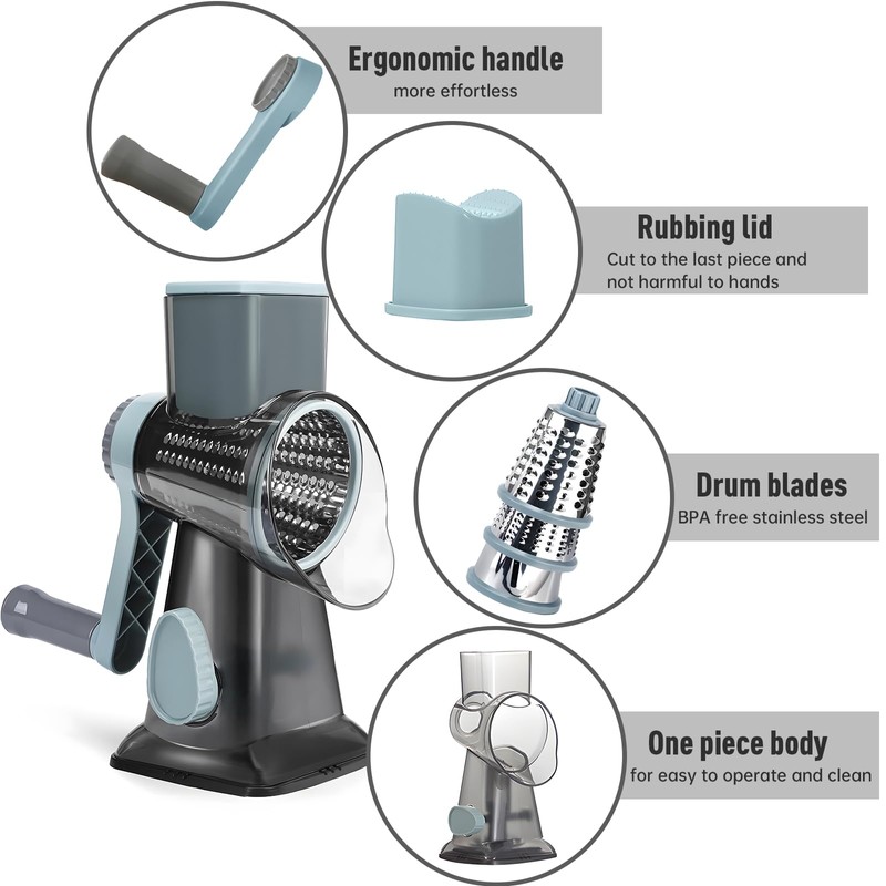 Cheese Grater Rotary vegeteble Slicer Chopper,Versatile Cheese Shredder,Blades for Shredding,