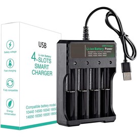 18650 Battery Charger 4-Bay 5V/2A for Rechargeable Batteries 3.7V Li-ion TR IMR 18650 18500 14500 16340(RCR123) Red/Green Display (Not Battery) springtok