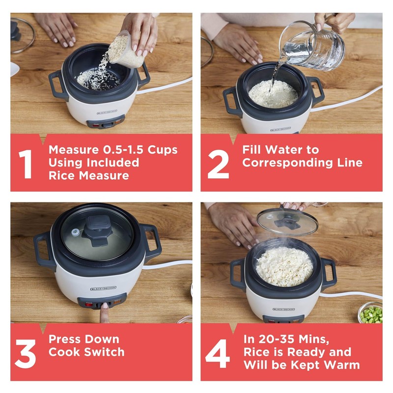 BLACK+DECKER 3-Cup Rice Cooker, 1.5-cup Uncooked Rice, 3 Cups Cooked,