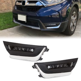 HECASA Fog Light w/Chrome Bezel LED DRL Compatible with 2017-2019 Honda CRV CR-V Daytime Running Lamps Bumper Driving Fog Lamp (Pair)