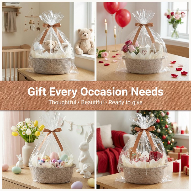 VIRETH HAUS 8pcs Small Woven Baskets with Gift Bags, Ribbons