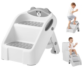 Step Stool for Toddlers, Toddler Step Stool for Bathroom Sink, Foldable Non-Slip Kids Stool with Handle, 2 Step Stools for Kids, Toddler Stool for Kitchen Bedroom Counter Sink (Grey)