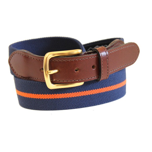 Thomas Bates Mens Elastic Surcingle Belt with Leather Tab (Navy/Mandarin,