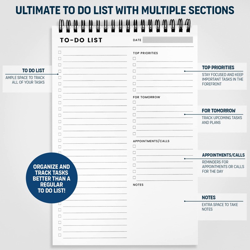 To Do List Notepad 3 Pack: Has Multiple Functional Sections