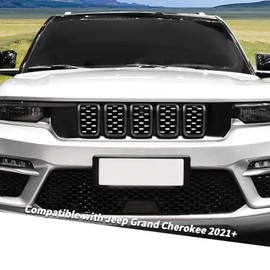 Jimen for 2021+ Grand Cherokee Grill Inserts, 7PCS Front Grille Inserts Grill Cover Exterior Trim Kits Compatible with Jeep Grand Cherokee 2021-2024 (Black)