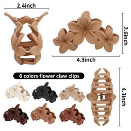 TOFBS Pack of 6 Hair Clips for Women Large Flower Shaped Claw Clips Stylish Non-Slip Matte Hair Clips Hair Decoration Accessories