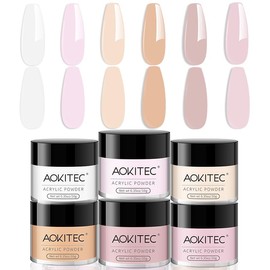 Aokitec Acrylic Powder Set, 6 Colours Clear Nude Pink Acrylic Nail Powder for Nail Extensions 3D Nail Carving Nail Art, Nail Powder for Acrylic Nails French Manicure Salon Home DIY