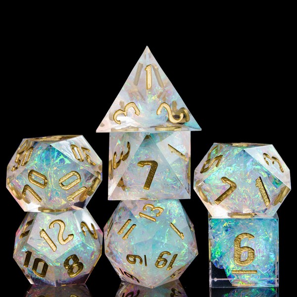 Cusdie DND Dice Sharp Edge 7 Pieces D&D Dice Handmade