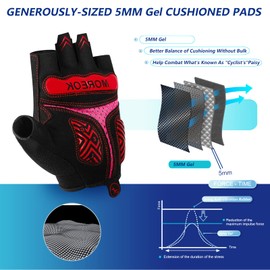 BIKINGMOREOK Cycling Gloves Bike Gloves Biking Gloves for Men Women,Half Finger Mountain Bike Gloves Workout Gloves Road Bicycle Gloves with 5MM Anti-Slip Gel Pads-Red-S