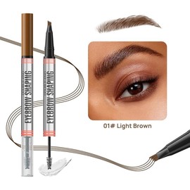 Wakeangel Hair-like Eyebrow Pen, 2-in-1 Waterproof Brow Pen with 4 Tip, with Dual-ended Eyebrow Brush, Cosmetic Makeup - Color: 4 forks-LIGHT BROWN